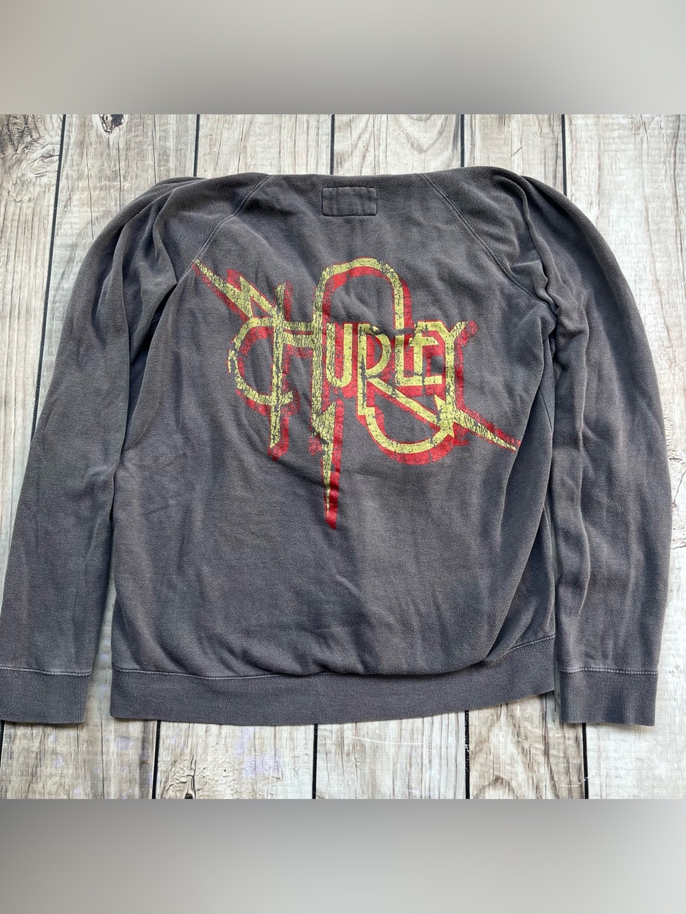 Hurley Women’s Grey Hoodie Pullover Sweatshirt XL Red Yellow Logo Comfy